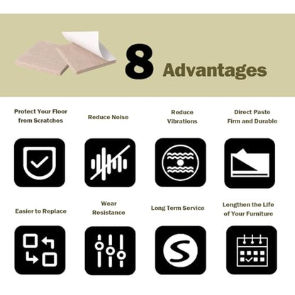 Beige Square Self Stick Furniture Pads, Non Slip Anti Scratches Felt Pads Floors Protector, 12 PCS, 2 Inch * 2 Inch - size: 2 Inch * 2 Inch