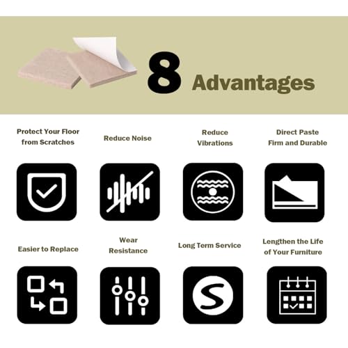 Beige Square Self Stick Furniture Pads, Non Slip Anti Scratches Felt Pads Floors Protector, 12 PCS, 1 Inch * 1 Inch - size: 1 Inch * 1 Inch