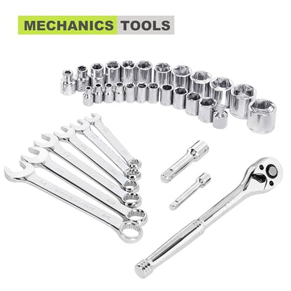 FASTPRO 267-Piece Home Tool Set, Household Repairing Tool Kit with 13-Inch Wide Mouth Open Tool Bag, Mechanics Hand Tool Kit for DIY, Home Maintenance, Green
