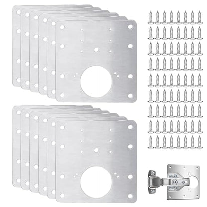 12 Pack Hinges Repair Plate Set, Stainless Steel Drawer Hinge Replacement Plates Kit, Kitchen Cabinet Cupboard Door Hinge Fixing Brackets with 72pcs Screws for Furniture Wardrobe Mending Kit - color: 12pcs 9x9cm