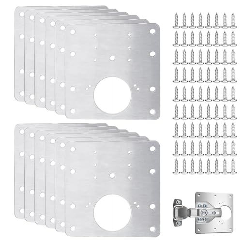 12 Pack Hinges Repair Plate Set, Stainless Steel Drawer Hinge Replacement Plates Kit, Kitchen Cabinet Cupboard Door Hinge Fixing Brackets with 72pcs Screws for Furniture Wardrobe Mending Kit - color: 12pcs 9x9cm