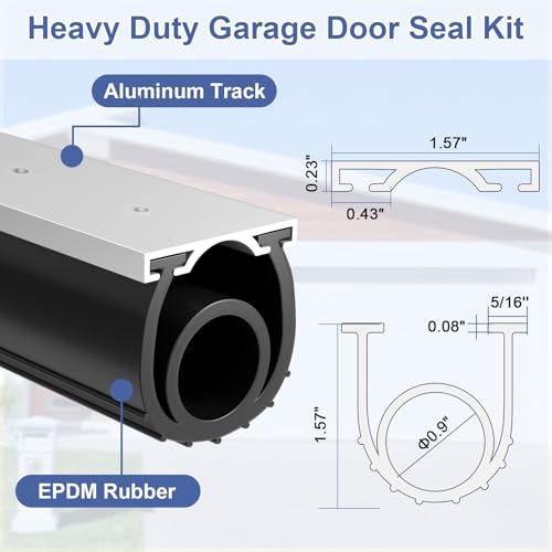 Premium Garage Door Bottom Seal - 16.5ft Weatherproof EPDM Rubber, Easy Install, Blocks Drafts/Rain/Rodents, Noise-Reducing & Energy Saving - color: with Track, size: 16.5 Feet