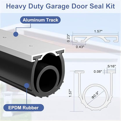 Premium Garage Door Bottom Seal - 18ft Weatherproof EPDM Rubber, Easy Install, Blocks Drafts/Rain/Rodents, Noise-Reducing & Energy Saving - color: with Track, size: 18 Ft