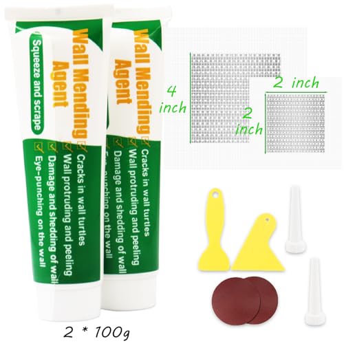 Drywall Repair Kit, Wall Repair Patch kit, Drywall Patch (2 inch + 4 inch）*1, Wall Mending Agent 2 * 3.5 Ounce, spackle Wall Repair kit - size: 200g Spackle + 2",4"Patch