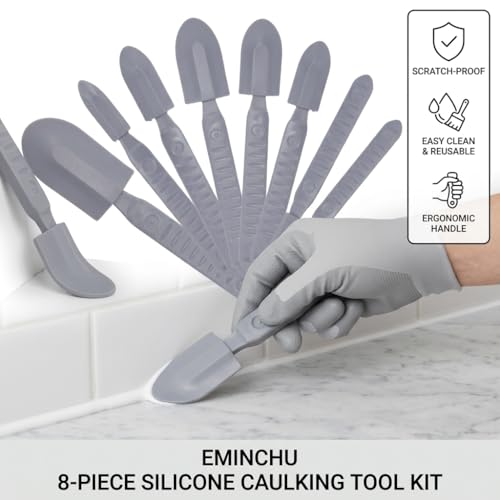 2 Sets Silicone Caulking Finishing Tool Kit, 4 Size Reusable Sealant Spatula, Spreader Tool with Handle, Ideal for Kitchen, Bathroom Tiles, Brick Wall & Corners