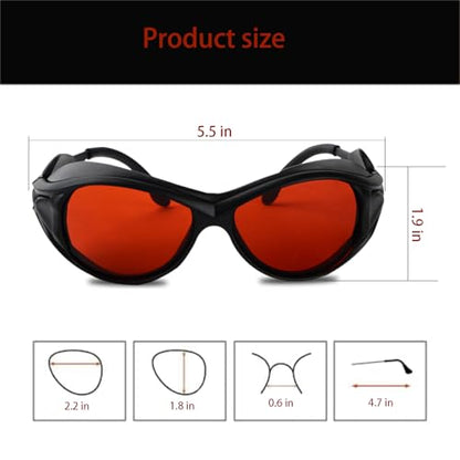 2-Pack OD6+ Laser Safety Goggles for 532nm & Blue Lasers - 180-532nm Wavelength Protection for 405nm, 445nm, 450nm, 473nm, Professional Glasses for Engraving Machines - color: Red-2pc