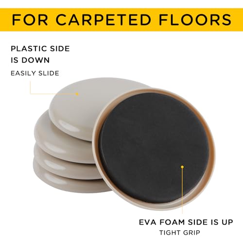 Furniture Sliders new space - 16pcs 3 1/2 inch Furniture Sliders for Carpet, Heavy Duty Sliders for Moving Furniture, Move Furniture Easy with Reusable Furniture Movers Sliders - size: 3.5 inch