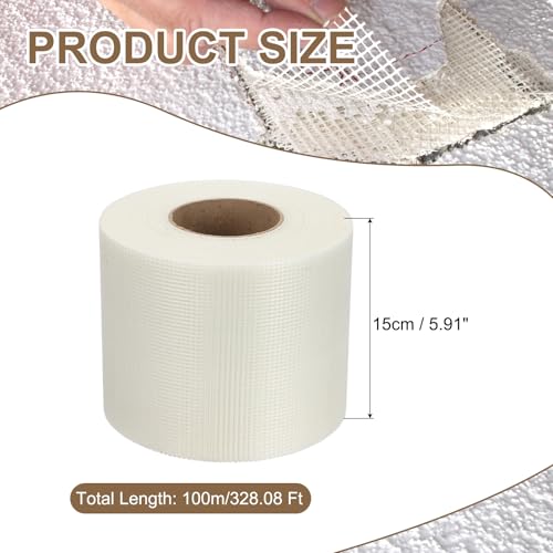 PATIKIL Drywall Repair Mesh Tape, 6 inch x 328 ft Fiberglass Repair Patch Self-Adhesive Dry Wall Joint Tape 9 Mesh Wall Hole Crack and Seam Patch, White - size: 6 inch x 328 Feet
