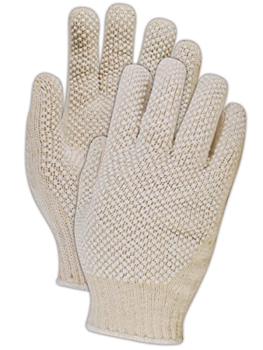 MAGID KnitMaster Standard Weight Machine Knit Dotted Gloves, 12 Pairs, Women’s Size 8/M, Natural, T193C - size: 8/M, style: 12 Pairs