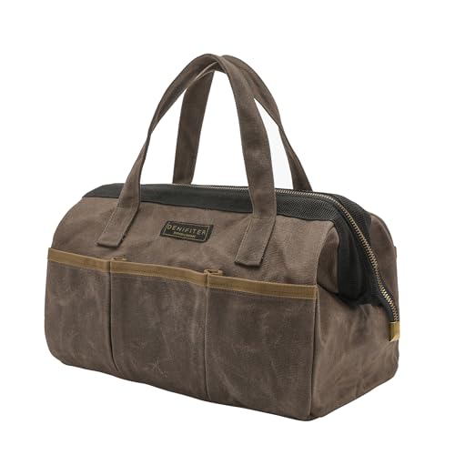 Tool Bag, 13-inch Heavy Duty 16oz Waxed Canvas Wide Mouth Water-Resistant Tool Pouch, Tool Tote with Handle for Tools, Wrenches, Screwdrivers (13 X 7.8 X 9 inch) | Grey - color: Grey_13IN, size: 13 Inch