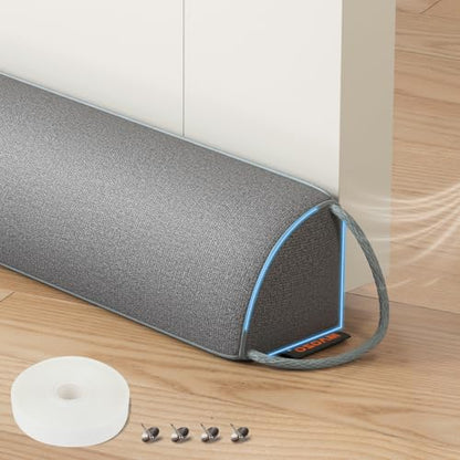 MAGZO Door Draft Stopper 32 Inches, Weighted Triangular Door Snake for Winter Noise Blocker with Hook Loops,Gray - size: 32 inches