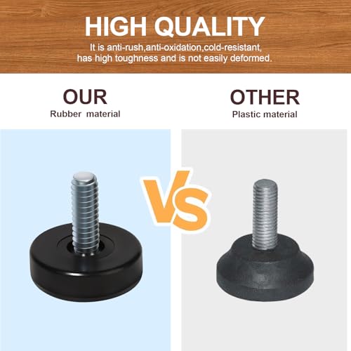 1/4'' Thread Furniture Feet Levelers, 24 Pcs, Black, Round, Adjustable, Screw-In, Supports 200 lbs, For Tables, Cabinets, Chairs & Stools