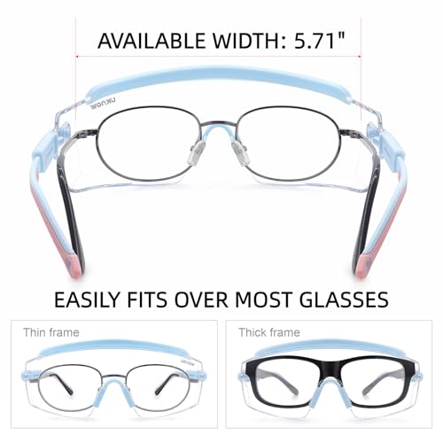 UKNOW Safety Goggles Over Glasses, Anti Fog Safety Glasses with Clear Wraparound Lens, ANSI Z87.1 Protective Eyewear - color: Sky Blush