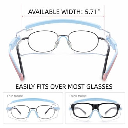 UKNOW Safety Goggles Over Glasses, Anti Fog Safety Glasses with Clear Wraparound Lens, ANSI Z87.1 Protective Eyewear - color: Sky Blush