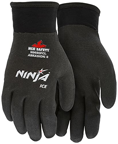 MCR Safety Gloves N9690FCM Ninja ICE Insulated Work Gloves 15 Gauge Black Nylon with Acrylic Terry Interior, HPT Coated, Medium, 1 Pair - size: Medium (Pack of 1)