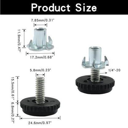 24 Pack Adjustable Furniture Levelers, 1/4-20 Threaded Screw in Furniture Leveling Feet Glides with T-Nuts for Cabinet Table Chair Patio Furniture Legs - size: 24 Pack