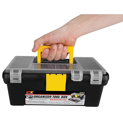 Performance Tool W54012 Heavy Duty Plastic Organizer Tool Box for Workshops and Garages, Black, 12.5-Inch - size: 12" Plastic Tool Box, style: Plastic Tool Box