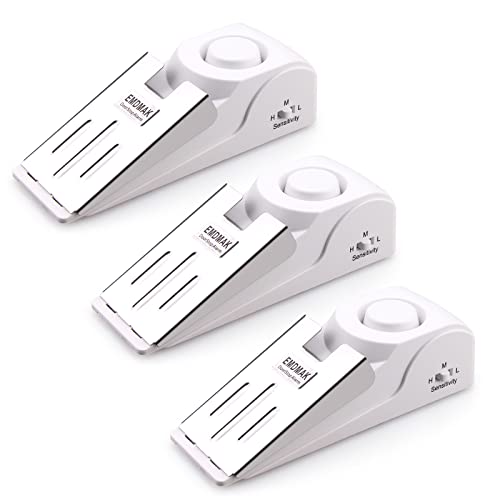 EMDMAK Door Stop Alarm with 120DB Siren Door Stop for Home & Travel (White) (Pack of 3) - color: White, size: 3 Pack