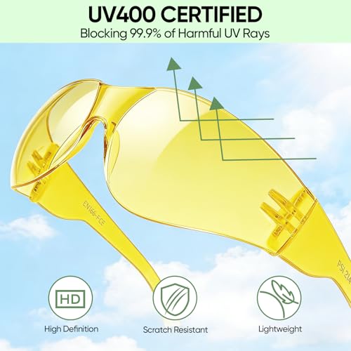 TICONN Clear Safety Glasses for Men and Women, Safety Goggles with Scratch Impact Resistant Meets ANSI Z87.1 Standard - style: 3 Pairs Yellow