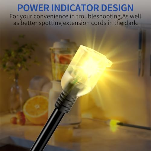 6ft Outdoor/Indoor Extension Cord with Lighted 10/3 Gauge Ultra 3 Prong Heavy Duty SJTW, Waterproof, Flexible Cold-Resistant,15A 125V 1875W, Black - size: 6ft