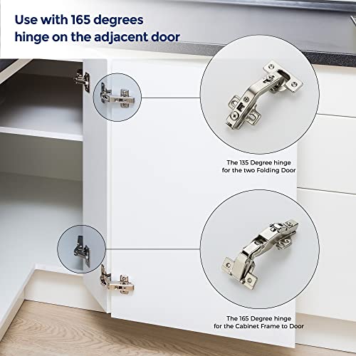 Ravinte 1 Pair 2 Pack Kitchen Cabinet Hinges, 135 Degree Kitchen Door Hinges Compatible with Lazy Susan Corner Cupboard，Full Overlay Face Frame Concealed Corner Cabinet Hardware - size: 135 Degree