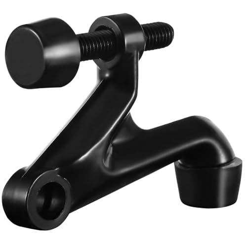 HOMOTEK 1 Pack Hinge Pin Door Stoppers, Hing Door Stops, Adjustable Deluxe Heavy Doorstops for Top of Door, Hinge Stoppers with Black Rubber Bumper Tips, Black - color: Black, size: 1 Pack