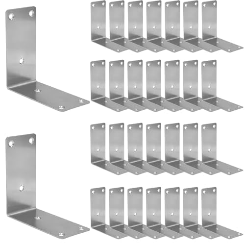 30PCS 304 Stainless Steel Corner Brace for Wood, Heavy Duty Long L Brackets, L Lock Mounting Bracket for Repairing and Reinforcing Wood Cabinets Furniture,（Silver,5X1X1IN - size: 5X1X1IN