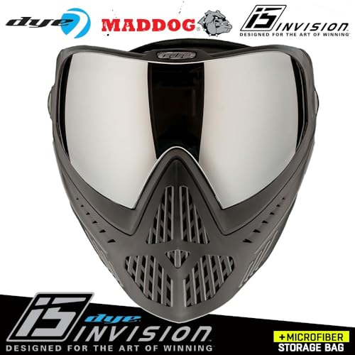 Maddog Dye i5 Thermal Anti-Fog Paintball Airsoft Mask Goggle System Combo with Microfiber Bag | Safety Certified Protection - color: Onyx