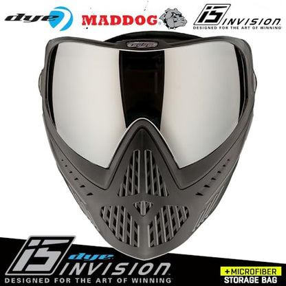 Maddog Dye i5 Thermal Anti-Fog Paintball Airsoft Mask Goggle System Combo with Microfiber Bag | Safety Certified Protection - color: Onyx