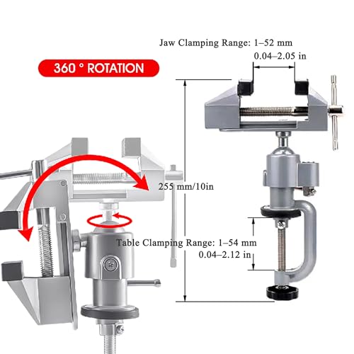 Table Vise,2 in 1 Universal Rotate 360° Work Clamp-On Vise - Suitable for Woodworking, Drilling, Jewelry Making, etc., with Electric Drill/Grinder Holder