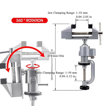 Table Vise,2 in 1 Universal Rotate 360° Work Clamp-On Vise - Suitable for Woodworking, Drilling, Jewelry Making, etc., with Electric Drill/Grinder Holder