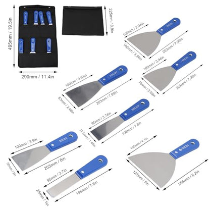 Putty Knife Set, 7 Pack, Carbon Steel Paint Scraper Tool with Storage Bag, for Applying Plaster Repairing Drywall Removing Wallpaper, 1 in 1.5in 2in 2.5in 3in 4in 5in