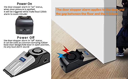 ZZRUI 2 Pack Door Stop Alarm with 120dB Siren, Wedge Door Stopper Security Device for Travel, Apartment, Hotel, Home – Portable Anti-Theft Floor Alarm for Entry Alert & Self Defense, Black - size: 2 Pack