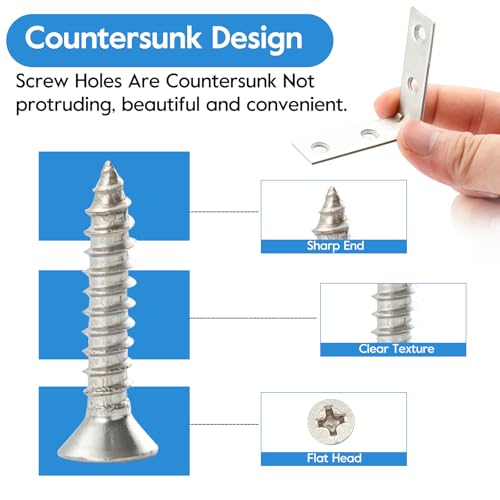 HOME MASTER HARDWARE 40pcs L Bracket Corner Brace Sets, Stainless Steel Corner Bracket, 2 inch Joint Right Angle Brackets with Screws for Shelves Wood Furniture Frame - size: 2 " Stainless Steel-40Pack