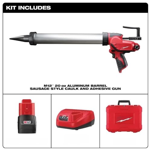 New 2442-21 Hand Caulking Guns for Milwaukee M12 20oz. Aluminum Barrel Sausage Style Caulk/Adhesive Gun Kit