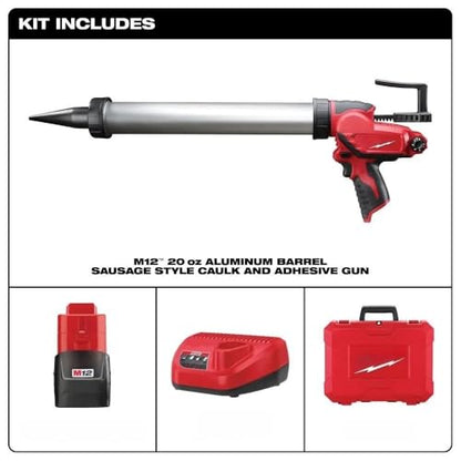 New 2442-21 Hand Caulking Guns for Milwaukee M12 20oz. Aluminum Barrel Sausage Style Caulk/Adhesive Gun Kit