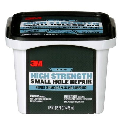3M High Strength Spackling Compound, 16 oz., Small Hole Repair Primer Enhanced Spackling Compound, Quick & Easy Repair For Nicks & Nail Holes, No Shrinking, Cracking or Sagging (SHR-16-BB) - size: 16 Fl Oz (Pack of 1)