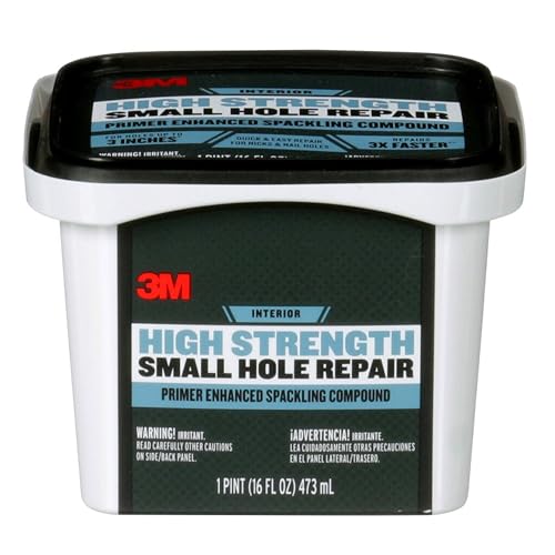 3M High Strength Spackling Compound, 16 oz., Small Hole Repair Primer Enhanced Spackling Compound, Quick & Easy Repair For Nicks & Nail Holes, No Shrinking, Cracking or Sagging (SHR-16-BB) - size: 16 Fl Oz (Pack of 1)