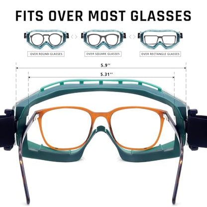 UKNOW Safety Goggles Over Glasses - Anti-Fog Clear Lens - ANSI Z87.1 Certified Eye Protection for Lab Work, Industrial Use - color: Teal