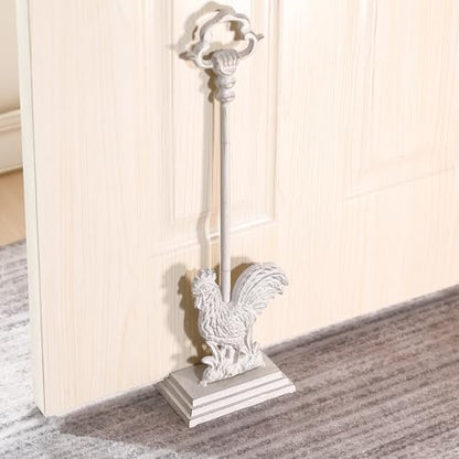 Heavy Duty Cast Iron Rooster Door Stopper, 20 Inch Tall Door Stop with Rod & Handle for Home, Farmhouse, Office - Rustic Décor - size: Distressed White - Rooster