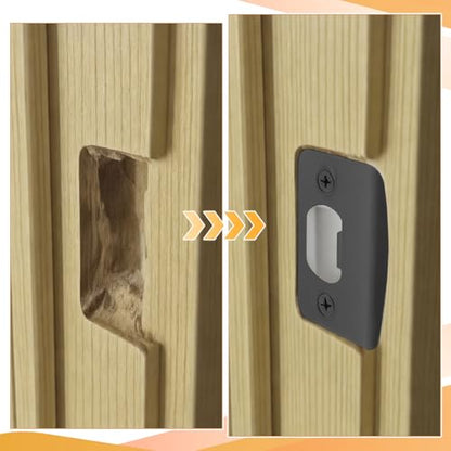 Standard Door Lock Strike Plate with Spacer Shim and Screws, Door Strike Replacement, Universal Security Striker, Exterior or Interior Repair Kits to Fix Doors Won’t Latch Close, Matte Black
