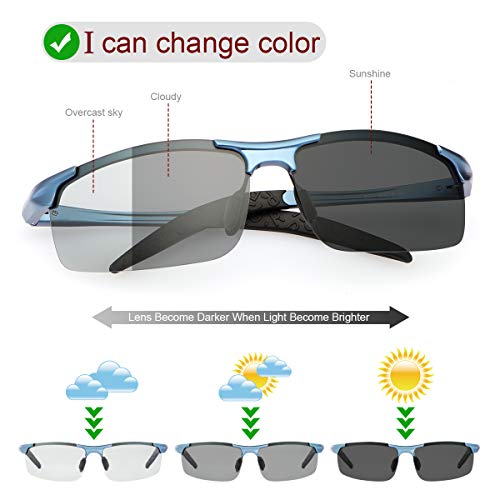 YIMI Men Photochromic Polarized Sports Sunglasses Cycling Fishing Driving Glasses UV Protection Eyeglasses Anti Glare Eyewear - color: 8177 Blue