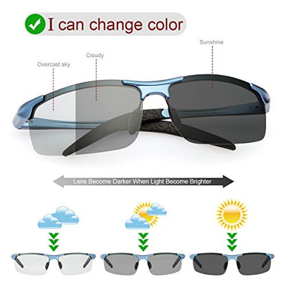 YIMI Men Photochromic Polarized Sports Sunglasses Cycling Fishing Driving Glasses UV Protection Eyeglasses Anti Glare Eyewear - color: 8177 Blue