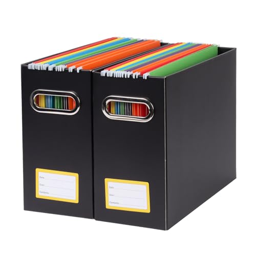 Collapsible File Organizer Box with Handle,12.20x5.11x9.84Inches, Filing Organizer for Home or Office, Small Portable File Box (2 Packs, Black-Yellow) - color: Black-Yellow, style: 2 Packs