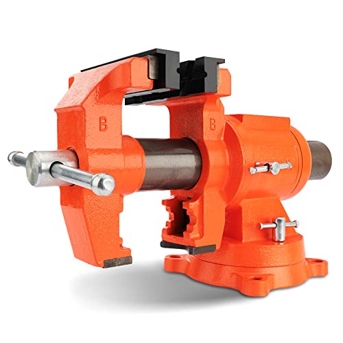 PONY Heavy Duty Bench Vise, 5-inch Jaw Width and Opening, 360-Degree Swivel Base With Anvil, Utility Combination Pipe Home Vise for Woodworking, One-Pair Vise Jaw Pad Included - style: 5-inch Jaw Opening