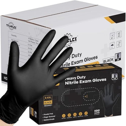 TitanFlex Disposable Nitrile Exam Gloves, 6-mil, Black, Heavy Duty, Latex Free, Food Safe for Cooking & Food Prep - color: 10 Black (Xxl, 1000ct)
