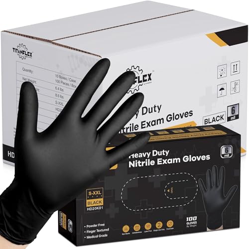 TitanFlex Disposable Nitrile Exam Gloves, 6-mil, Black, Heavy Duty, Latex Free, Food Safe for Cooking & Food Prep - color: 08 Black (L, 1000ct)