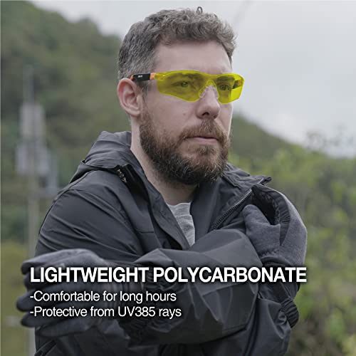 DEX FIT Safety Glasses Over Eyeglasses SG210 - Yellow Lens, Blue Light Blocking, Night Vision, Anti-Fog, UV 400 Protection, Z87.1 Certified, Adjustable Temples for Men & Women; Black & Blue, 1 PC - color: Black/Blue - Yellow, size: 1 PC