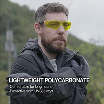DEX FIT Safety Glasses Over Eyeglasses SG210 - Yellow Lens, Blue Light Blocking, Night Vision, Anti-Fog, UV 400 Protection, Z87.1 Certified, Adjustable Temples for Men & Women; Black & Blue, 1 PC - color: Black/Blue - Yellow, size: 1 PC