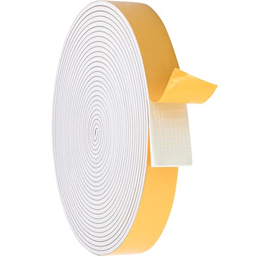 ToLanbbt White Door Window Weather Stripping Self Adhesive Foam Tape High Density Foam Sealing Strip Window Insulation Weatherproof Gasket Tape for Doors and Windows (1/2" W X 1/8" T X 26') - color: White, size: 1/2 In x 1/8 In x 26Ft